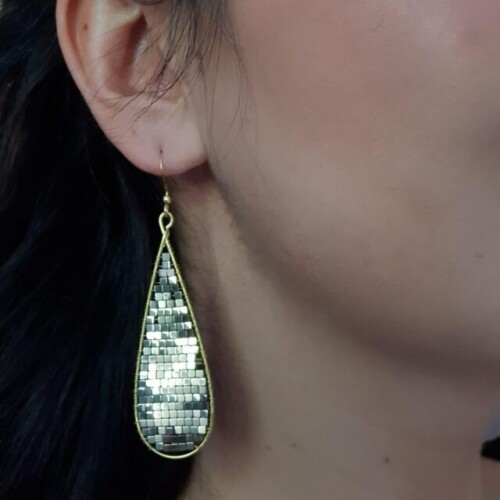 Drop, Handmade Golden Earrings with Beads