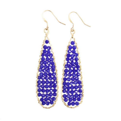Drop, handgemaakte gouden oorbellen met kralen - Royal Blue