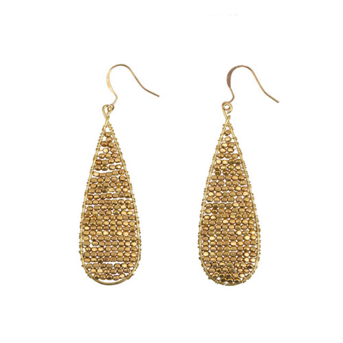 Drop, handgemaakte gouden oorbellen met kralen - Classic Gold