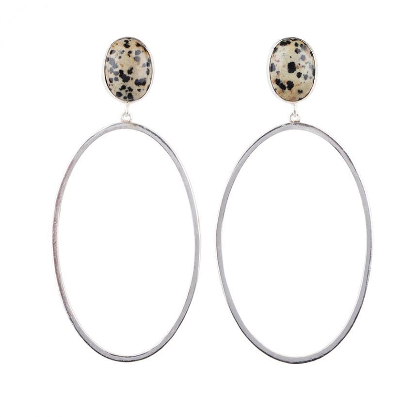 Oval Stones Big Zilveren Oorbellen - Afbeelding 3