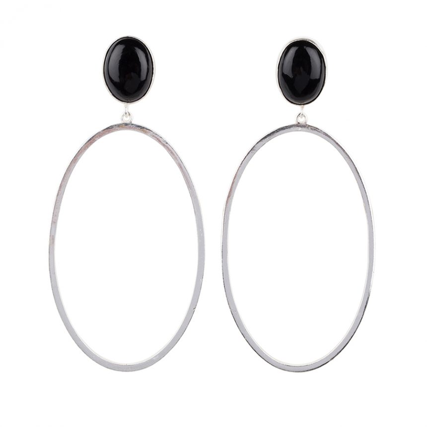 Oval Stones Big Zilveren Oorbellen