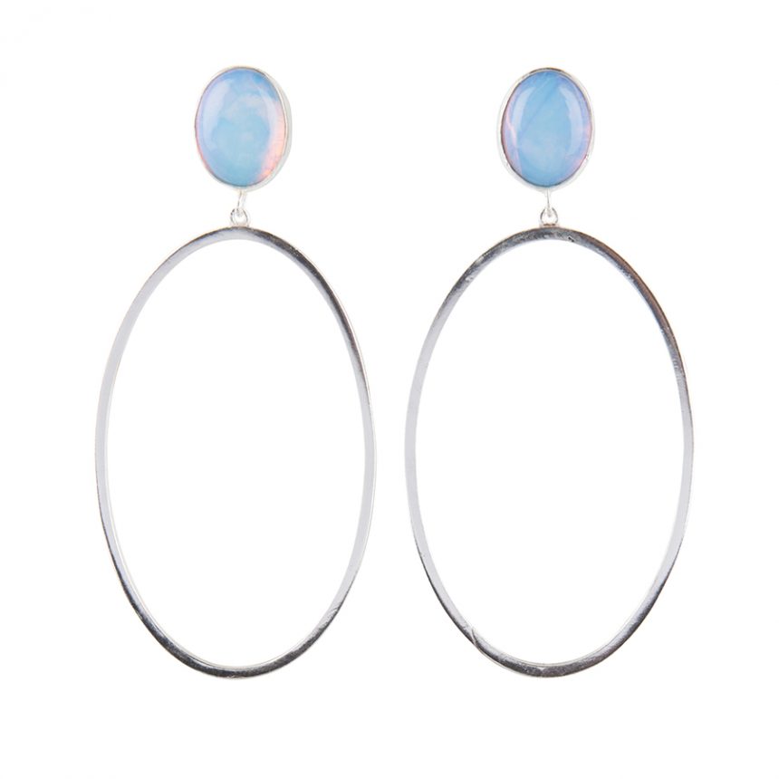Oval Stones Big Zilveren Oorbellen - Afbeelding 2