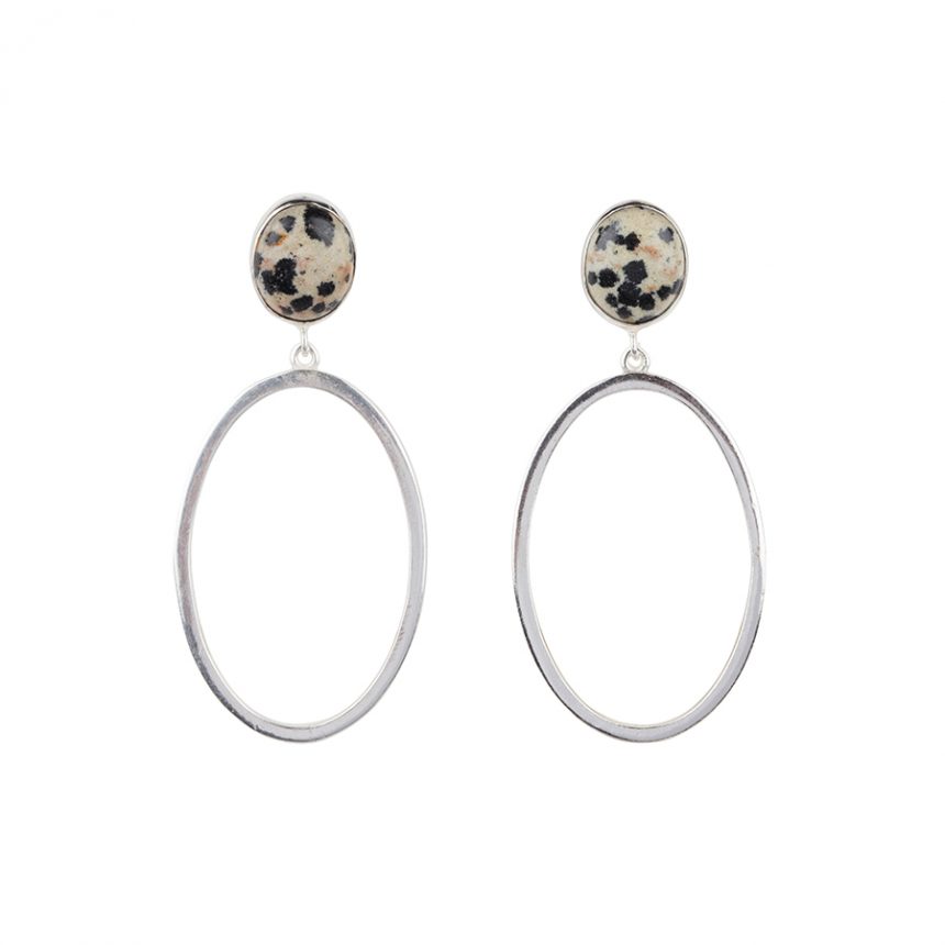 Oval Stones Small Zilveren Oorbellen - Afbeelding 2