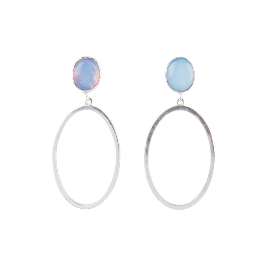 Oval Stones Small Zilveren Oorbellen