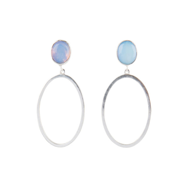 Oval Stones Small Zilveren Oorbellen