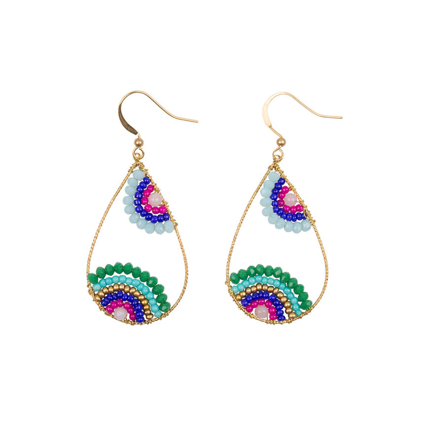 Multi Drop Pink, Turquoise Handmade Golden Earrings
