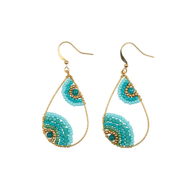 Multi Drop Big Turquoise, Handmade Golden Earrings
