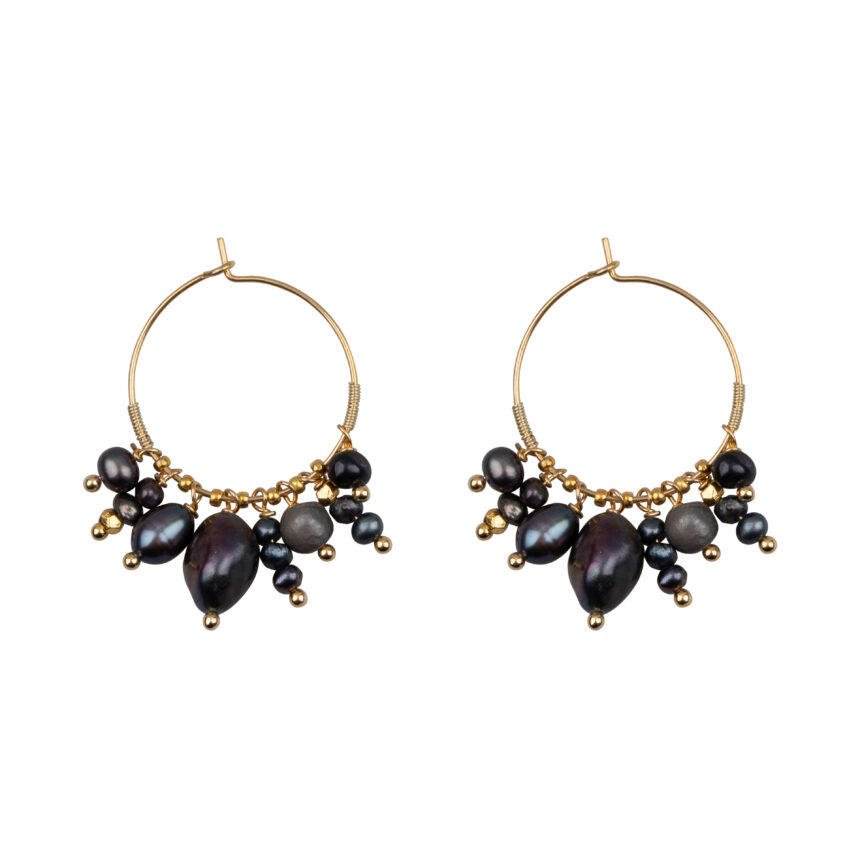 Bunch Pearls Black (Oil), Handgemaakte Gouden Oorbellen