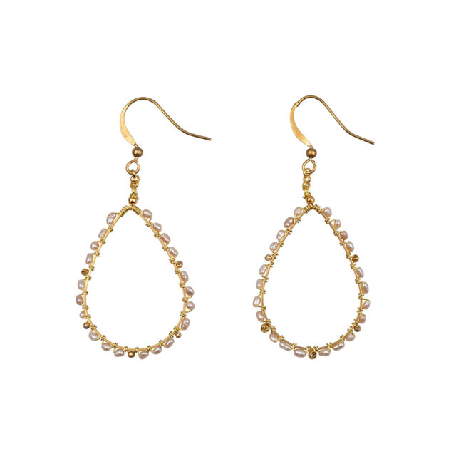 Drop Parel Medium Gouden Oorbellen