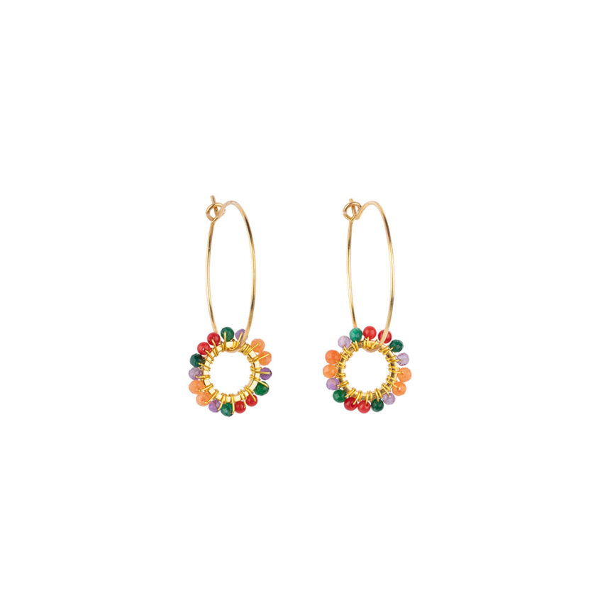 Circle Circle Hoops Orange Green Red Earrings