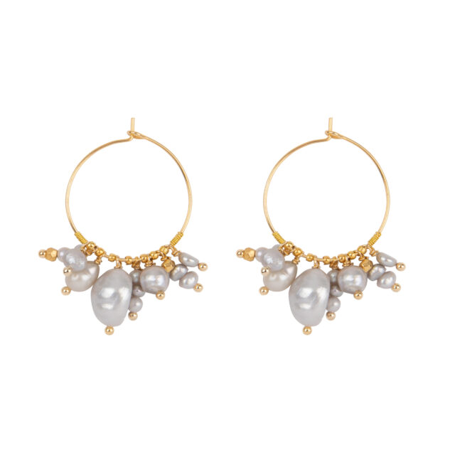 Bunch Pearls Grey, Handgemaakte Gouden Oorbellen