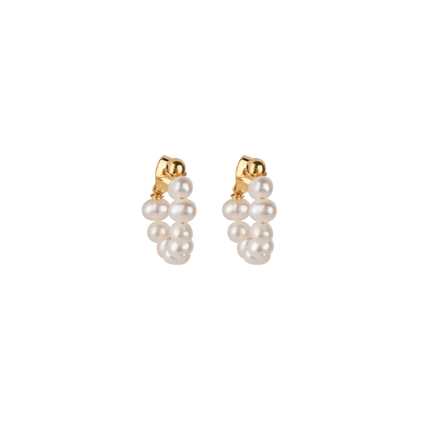 Pearl Hoops, Handmade Golden Earrings with Pearls - Afbeelding 2