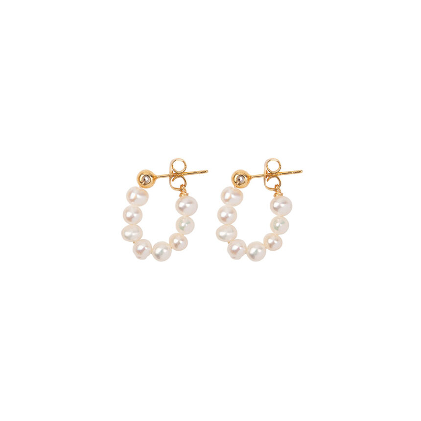 Pearl Hoops, Handmade Golden Earrings with Pearls