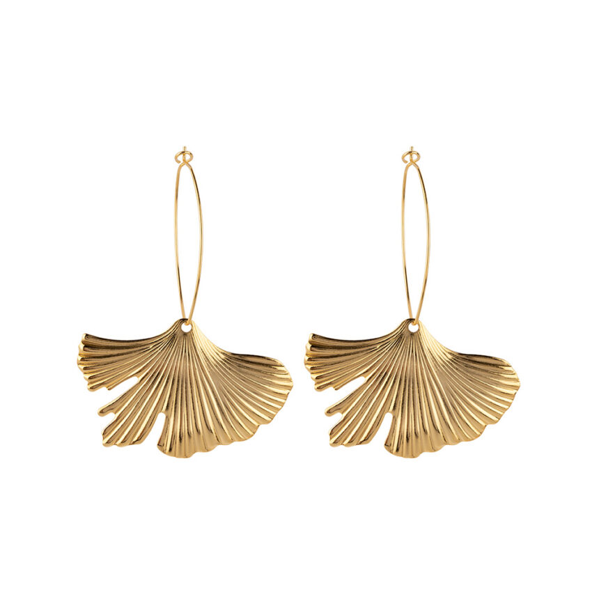 Vintage Ginkgo Leaf Lock, Handgemaakte Gouden Oorbellen