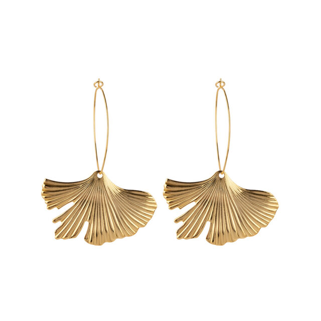 Vintage Ginkgo Leaf Lock, Handgemaakte Gouden Oorbellen
