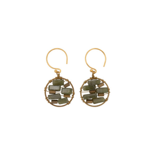 Lek Round Hook, Army Green, Handmade Golden Earrings