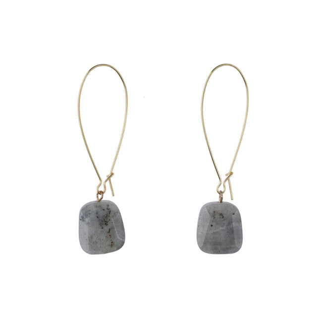 Drop Stones Labradorite, Grey, Handmade Golden Earrings