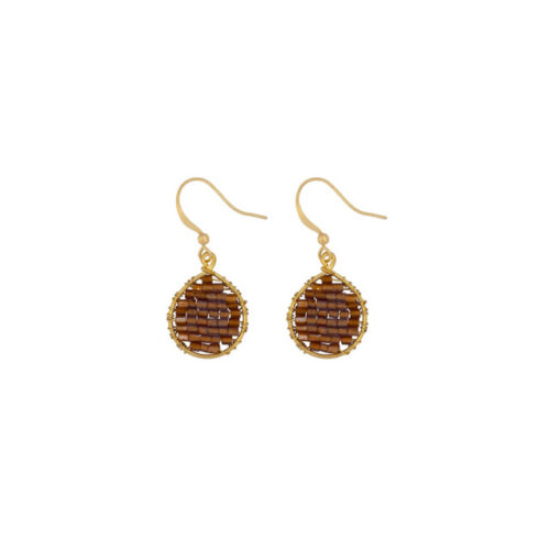 Lek, Indian Beads, Handgemaakte Gouden Oorbellen - Cognac
