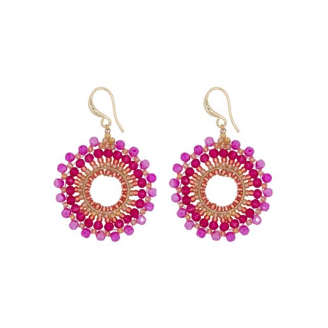Flowers Small, Fuchsia/Roze Handgemaakte oorbellen met kralen