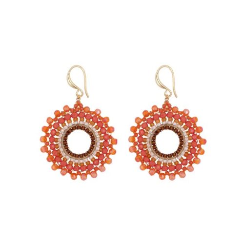Flowers Small, Coral, Handmade Earrings with Beads