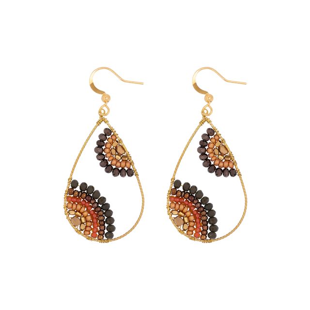 Multi Drop Orange, Brown, Handmade Golden Earrings