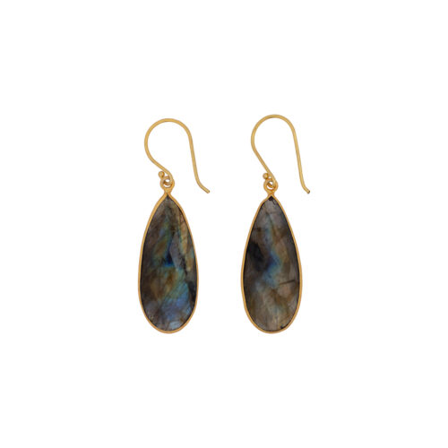 Classic Drop Stones, Labradorite, Gouden Oorbellen