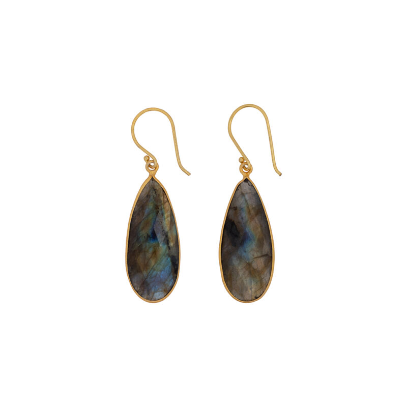 Classic Drop Stones, Labradorite, Gouden Oorbellen
