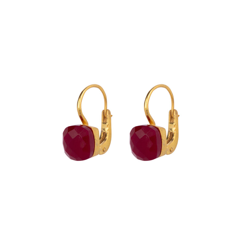 Classic Stones, Fuchsia Chalcedony, Gouden Oorbellen