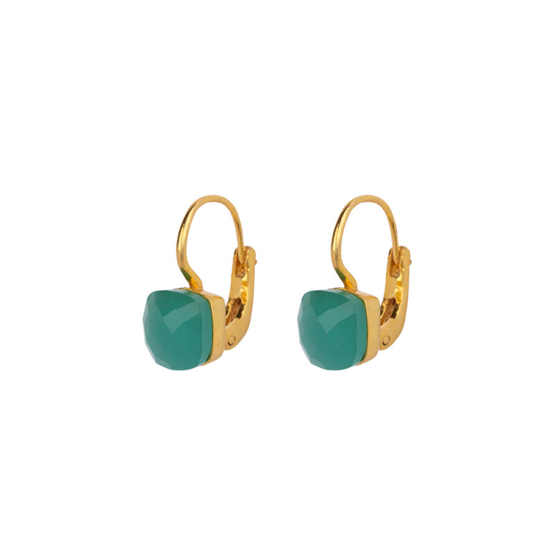 Classic Stones, Aqua Chalcedony, Gouden Oorbellen