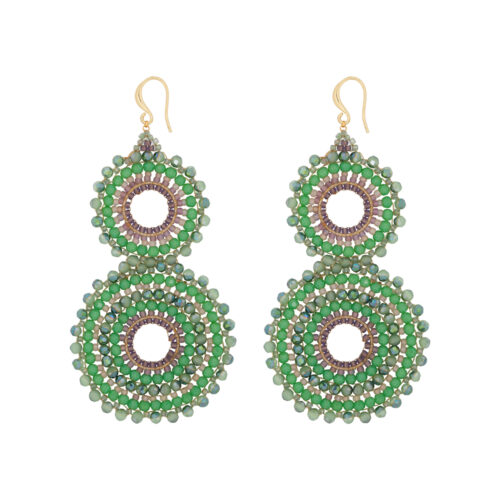 Flowers Big Handgemaakte Gouden Oorbellen - Pastel Green