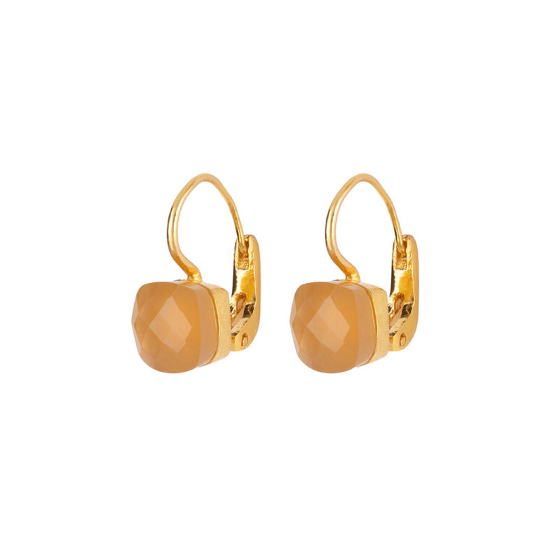 Classic Stones, Peach Quartz, Handgemaakte Gouden Oorbellen