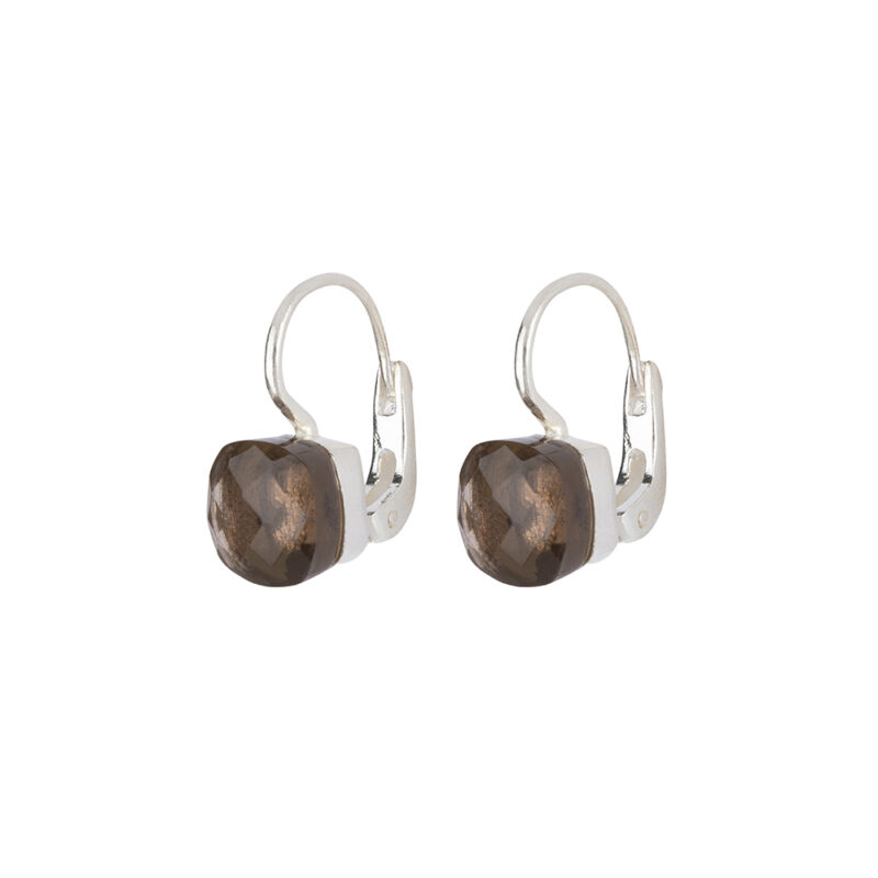 Classic Stones, Smokey Quartz, Handgemaakte Gouden Oorbellen