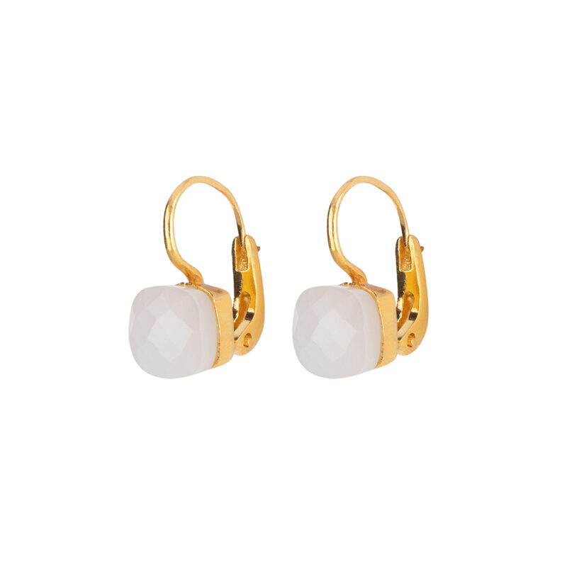 Classic Stones White, Moonstone Handgemaakte Gouden Oorbellen