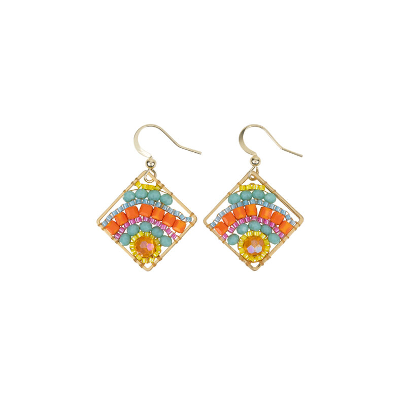 Oorbellen met turquoise oranje kralen