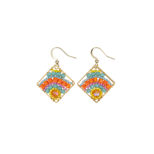 Oorbellen met turquoise oranje kralen